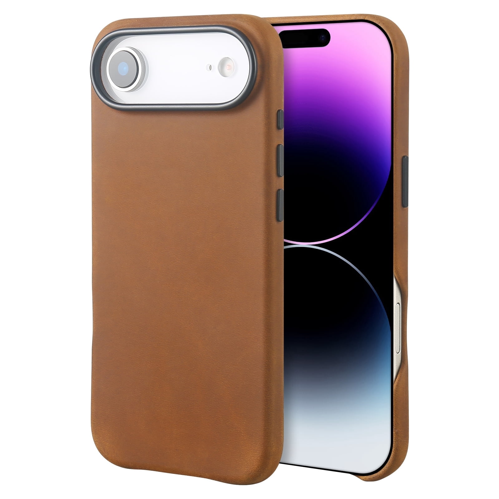 Genuine Leather Case for iPhone 17 Air (6.5 inch), Vintage Pull-up Leather Case with Soft Fiber Lining, Lip Screen Protection, Fit for MagSafe Saddle Brown