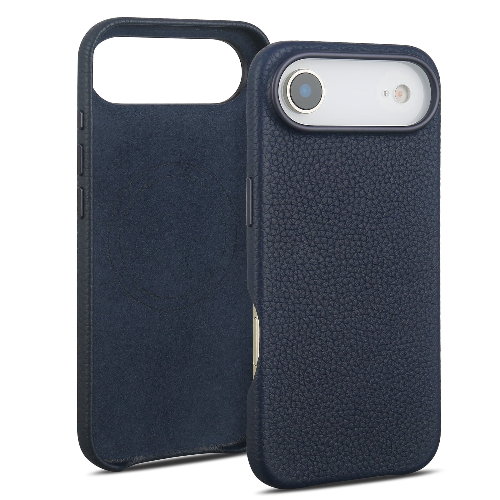 Genuine Leather Case for iPhone 17 Air (6.5 inch)，Premium Litchi Grain Cowhide Cover，2025 New Shockproof & Slim Protective Case with Soft Microfiber Lining，Blue Fit for MagSafe