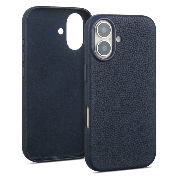 Genuine Leather Case for iPhone 17 (6.3 inch)，Premium Litchi Grain Cowhide Cover,2025 New Shockproof & Slim Protective Case with Soft Microfiber Lining，Blue Fit for MagSafe