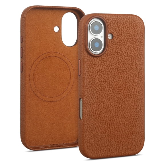 Genuine Leather Case for iPhone 17 (6.3 inch),Premium Litchi Grain Cowhide Cover,2025 New Shockproof & Slim Protective Case with Soft Microfiber Lining,Brown Fit for MagSafe