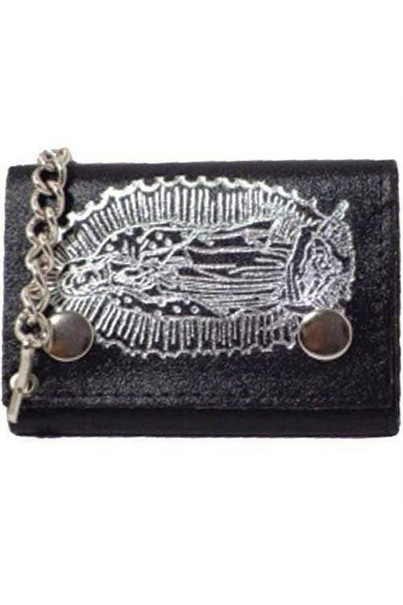 Genuine Leather Chain Trifold Wallet Virgin Mary Imprint 946-8 (C)