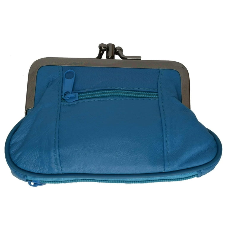 Genuine Leather Change Purse with Zipper Bottom Compartment Y062 C