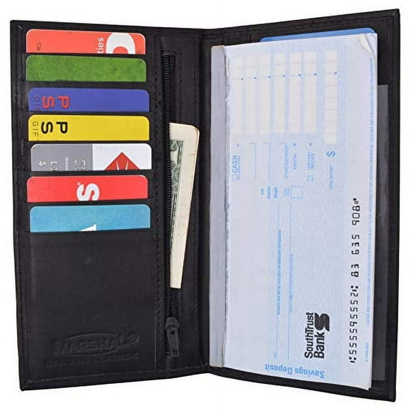 Genuine Leather Checkbook Cover Register Holder Slim Wallet for Men & Women