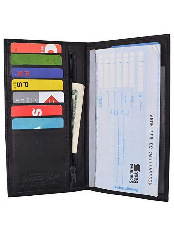 Genuine Leather Checkbook Cover Register Holder Slim Wallet for Men & Women