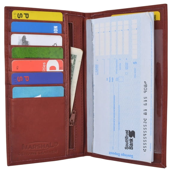Genuine Leather Checkbook Cover Register Holder Slim Wallet for Men & Women