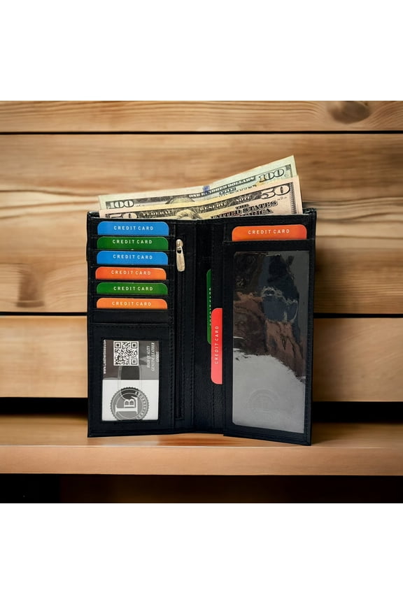 Genuine Leather Checkbook Cover Wallet | RFID Blocking Card Holder for Men & Women | Travel & Office Use | Leatherboss