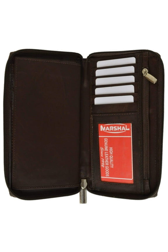 Genuine Leather Checkbook Cover Zippered Credit Card ID Holder Wallet 653 CF (C)