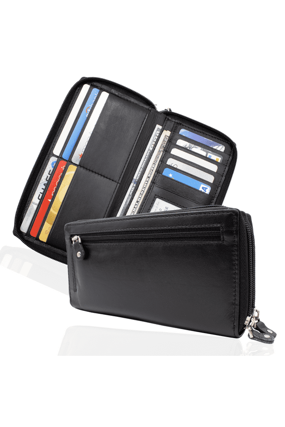 RFID Blocking Traveler 7 Compartment Checkbook Cover, Black
