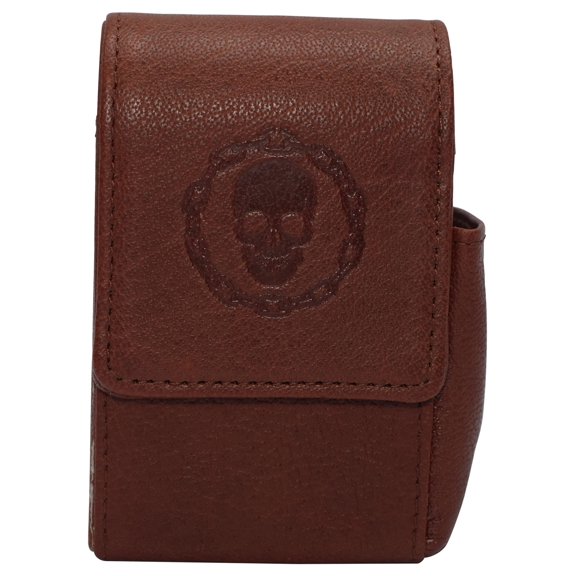 Genuine Leather Cigarette Box Anti-Scratch Protective Storage Case with Lighter Holder for Cigarette Lighter Skull Chain