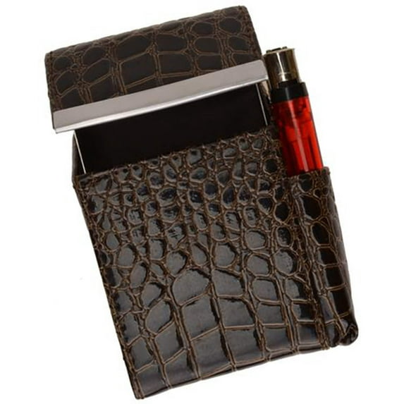 Genuine Leather Cigarette Pack Holder Flip-Top Pouch Smoke Carrying Hard Case