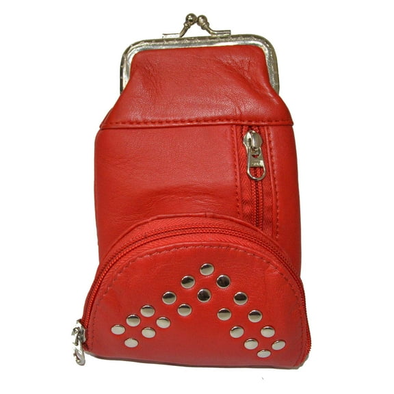 Genuine Leather Cigarette and Lighter Case with Twist Clasp by Leatherboss (Red Studs)