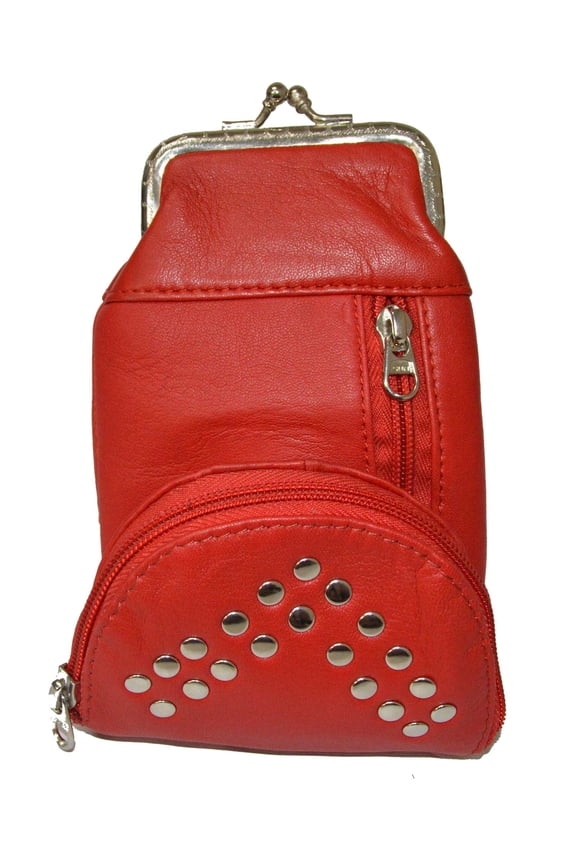 Genuine Leather Cigarette and Lighter Case with Twist Clasp by Leatherboss (Red Studs)