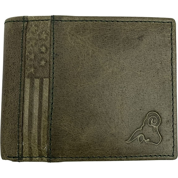 Genuine Leather Classic Bifold ID Card Men Wallets RFID Blocking USA Series 53HU GREEN