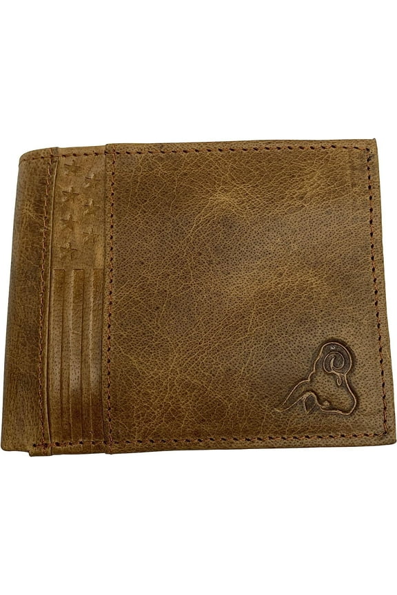 Genuine Leather Classic Bifold ID Card Men Wallets RFID Blocking USA Series 53HU TAN