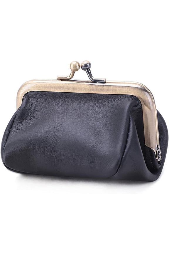 Genuine Leather Clutch Bag for Women Kiss Lock Wallet Retro Coin Purse Coin Organizer Cute Purse