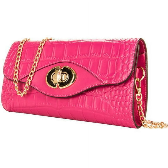 Genuine Leather Clutch Evening Bag with Chain Shoulder Strap (Fits phones up to 6.25in x 3.1in)