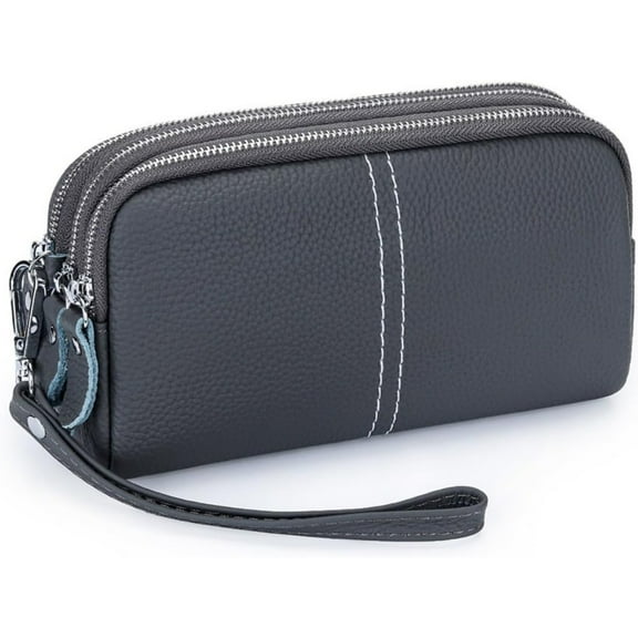 Genuine Leather Clutch Wallet Triple Zipper Purse for Women Wristlet Cell Phone Clutch Bag Purse