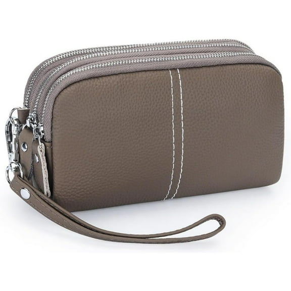 Genuine Leather Clutch Wallet Triple Zipper Purse for Women Wristlet Cell Phone Clutch Bag Purse