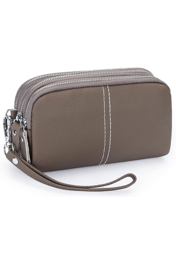 Genuine Leather Clutch Wallet Triple Zipper Purse for Women Wristlet Cell Phone Clutch Bag Purse