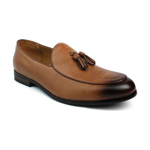 Genuine Leather Cognac Brown Slip On Men's Dress Shoes Loafers With Tassel 12