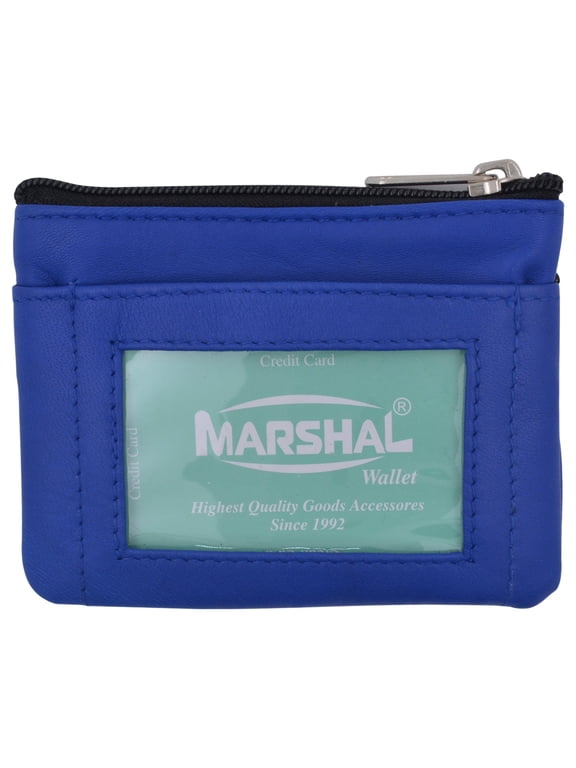 Genuine Leather Coin Change Purse With Front ID Window & Key Ring 710 Assorted color