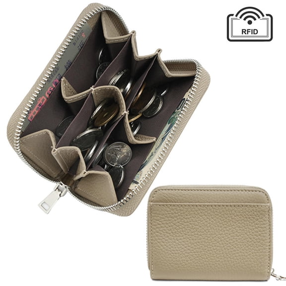 Genuine Leather Coin Purse RFID Blocking Short Wallet for Men Women Zipper Anti theft Wallets Lychee Pattern Purse Money Bag