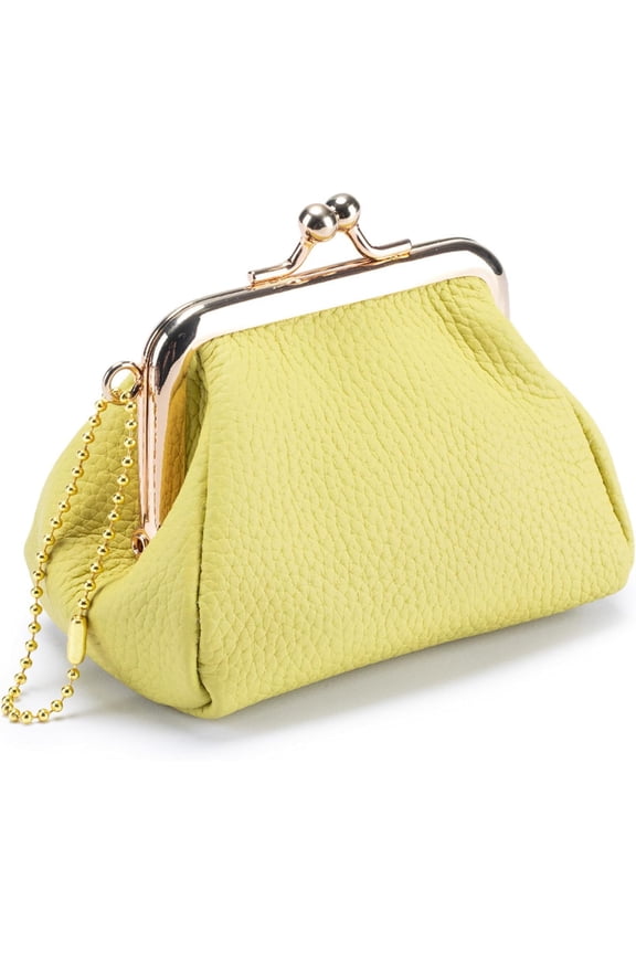 Genuine Leather Coin Purse for Women, Cute Mini Lipstick Holder Case, Small Vintage Kiss Lock Jewelry Storage Organizer Change Bag Pouch (Creamy White)