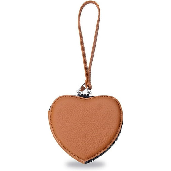 Genuine Leather Coin Purse for Women, Cute Heart-shaped Zipper Wristlet Change Pouch (Purple)