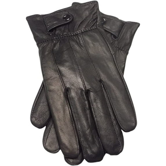Genuine Leather Cold Weather Warm Lined Driving Gloves - Touchscreen Texting Compatible - Black Size Large