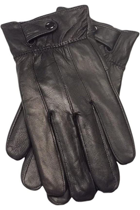 Genuine Leather Cold Weather Warm Lined Driving Gloves - Touchscreen Texting Compatible - Black Size Large