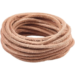 Genuine Leather Cord 5m x 4mm Round Leather String Frosted Cowhide Rope Natural Yak Hide Suede Braiding Threads for Jewelry Making Bracelet Necklace Keychains Shoe Lace DIY Crafts Sienna