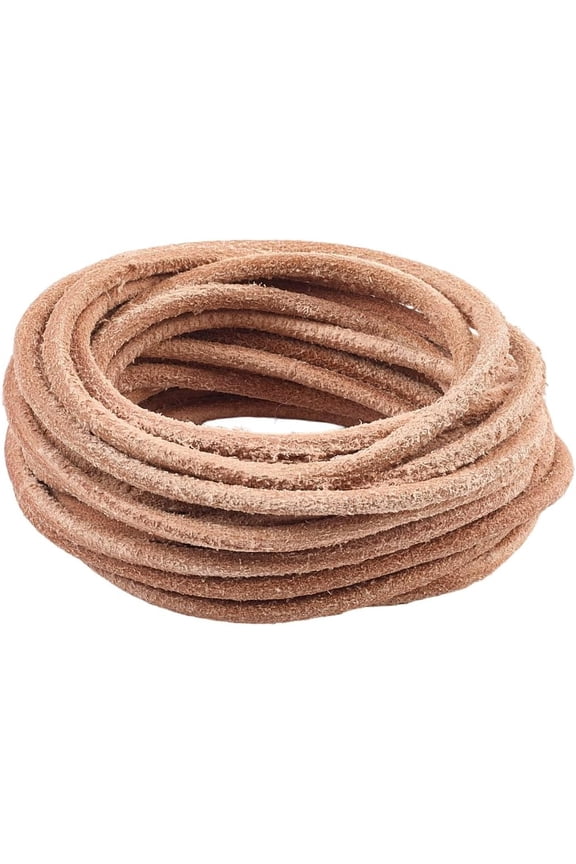 Genuine Leather Cord 5m x 4mm Round Leather String Frosted Cowhide Rope Natural Yak Hide Suede Braiding Threads for Jewelry Making Bracelet Necklace Keychains Shoe Lace DIY Crafts Sienna