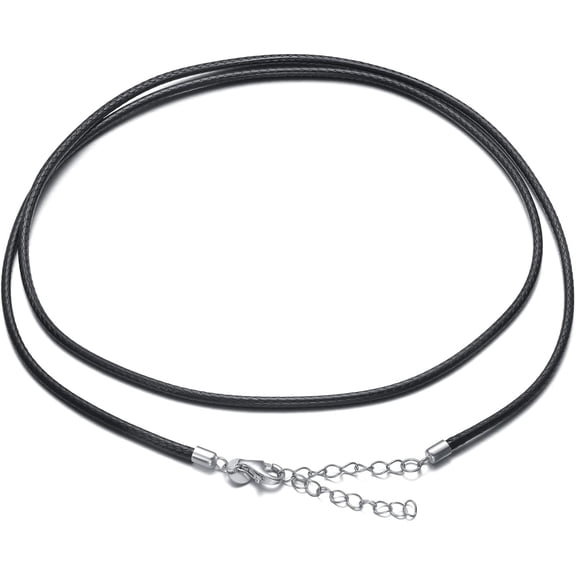 Genuine Leather Cord Chain Necklace Black Braided Wax Rope Chain with 925 Sterling Silver Clasp 14 16 18 20 22 24 26 28 Inches