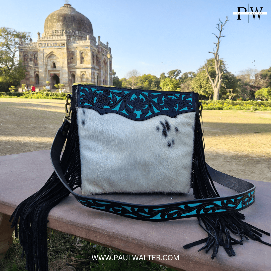 MB Genuine Leather Animal Print Crossbody Bag - Teal/Turquoise Fringe Bag For Women, Fashion Designer Style