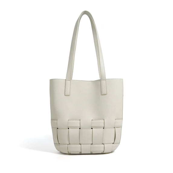 Genuine Leather Cowhide Tote Bag, Women's Retro Woven Bucket Purse with Pouch