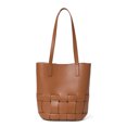 thumbnail image 1 of Genuine Leather Cowhide Tote Bag, Women's Retro Woven Bucket Purse with Pouch, 1 of 9
