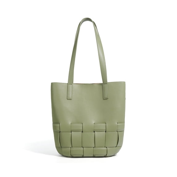 Genuine Leather Cowhide Tote Bag, Women's Retro Woven Bucket Purse with Pouch