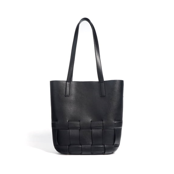 Genuine Leather Cowhide Tote Bag, Women's Retro Woven Bucket Purse with Pouch