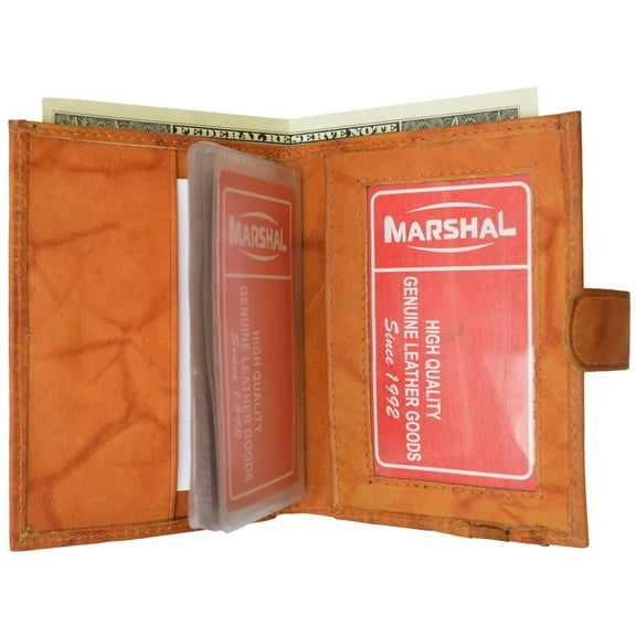 Genuine Leather Credit Card Holder Bifold Wallet with ID Window and Snap Closure 1354 CF