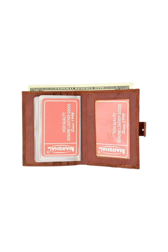 Genuine Leather Credit Card Holder Bifold Wallet with ID Window and Snap Closure 1354 CF