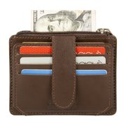 Genuine Leather Credit Card Holder For Women / Men, Mini Brown Card Wallet