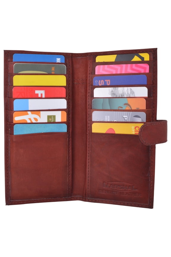 Genuine Leather Credit Card Holder Long Wallet with Snap Close Womens Mens
