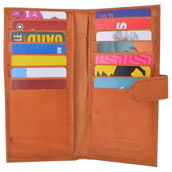 Genuine Leather Credit Card Holder Long Wallet with Snap Close Womens Mens