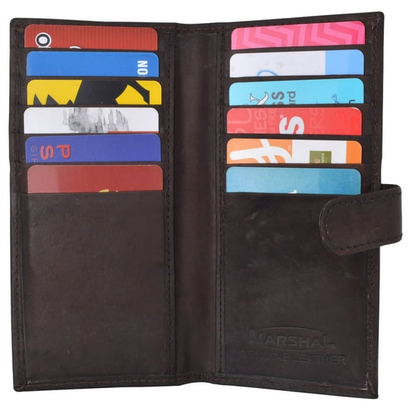 Genuine Leather Credit Card Holder Long Wallet with Snap Close Womens Mens