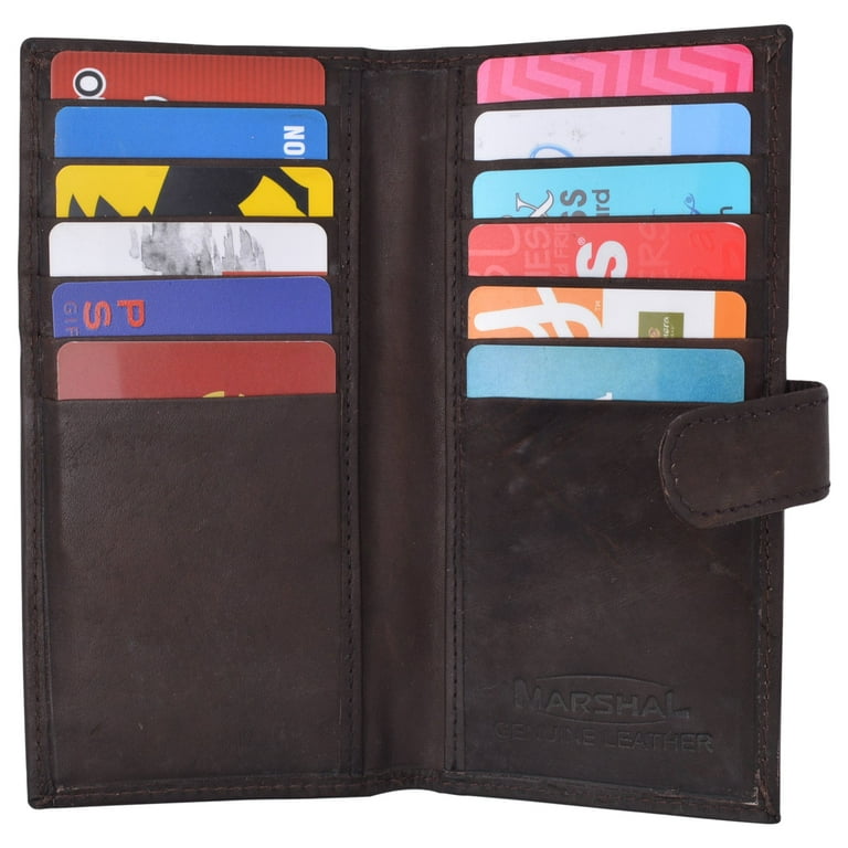 Genuine Leather Credit Card Holder Long Wallet with Snap Close