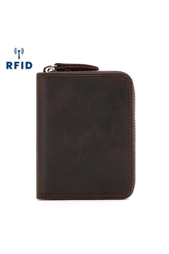 Genuine Leather Credit Card Holder Men Women Zipper Short Wallet Card Slots Casual Business RFID Blocking Man's Coin Purse RIFD Driving License Clutch Bag Wallet Multi Cards