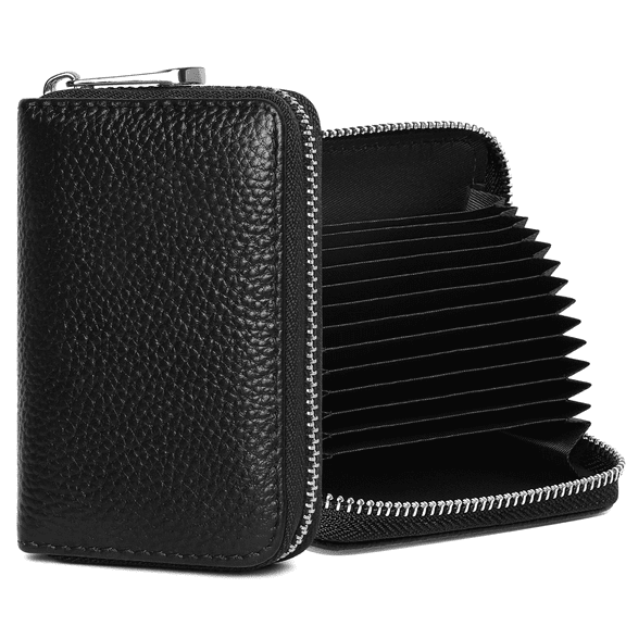 Genuine Leather Credit Card Holder RFID Small Zipper Card Case Wallet for Women & Men