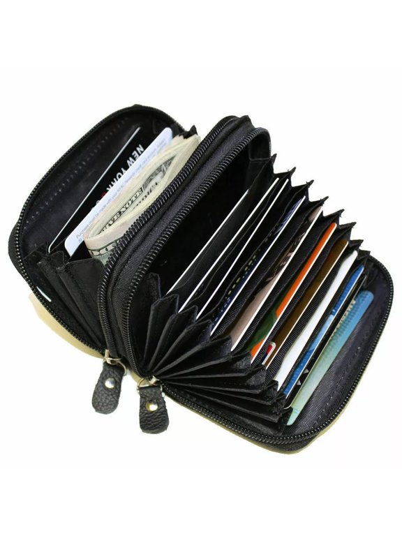 Genuine Leather Credit card holder accordian Wallet ,Black