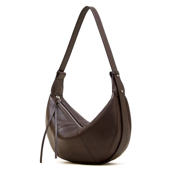 Genuine Leather Crescent Bag, Women's Grainy Hobo Underarm Shoulder Crossbody Purse