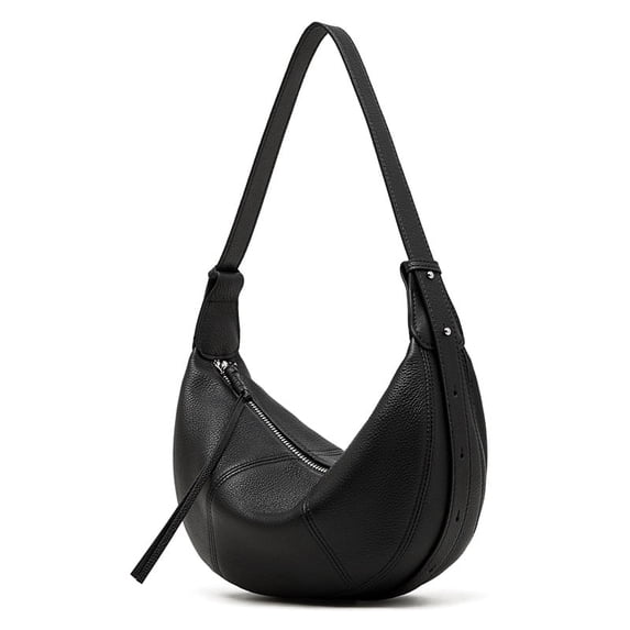 Genuine Leather Crescent Bag, Women's Grainy Hobo Underarm Shoulder Crossbody Purse